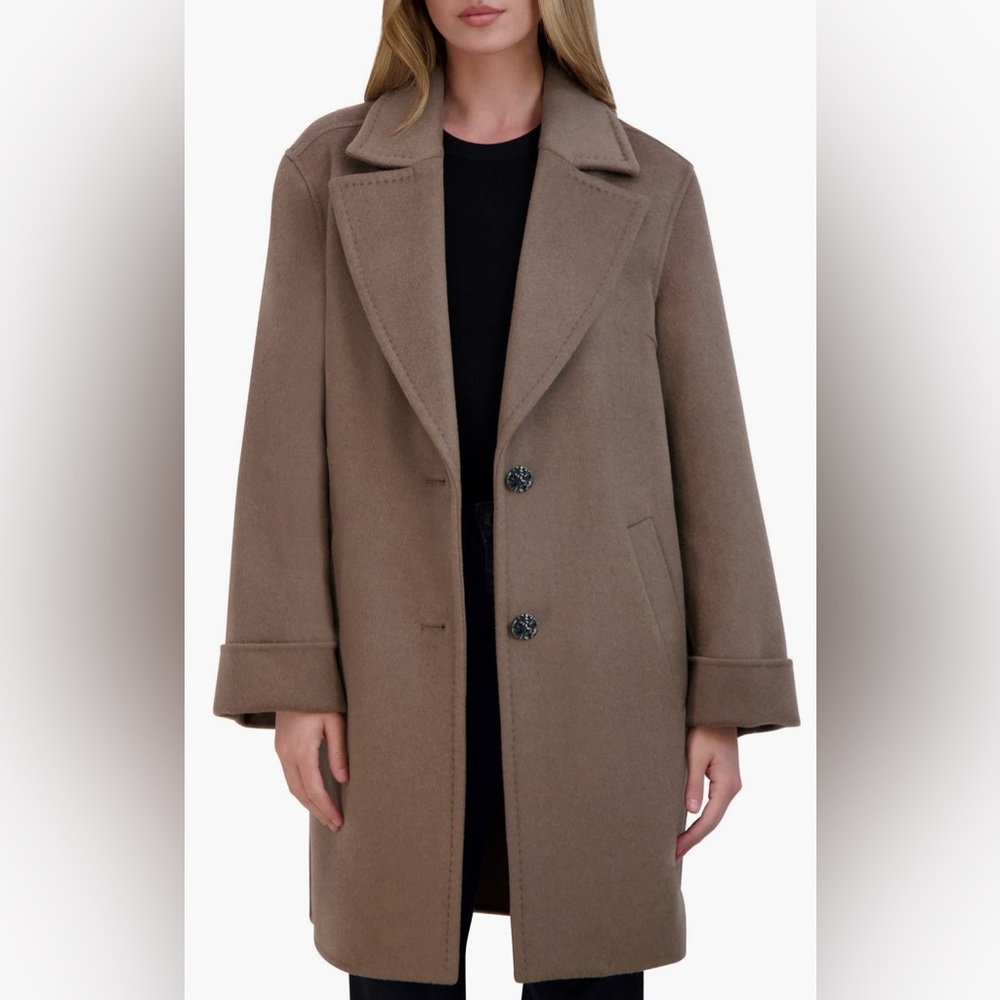 TAHARI DOUBLE FACE WOOL BLEND TWO BUTTON COAT cuffs Mink color large